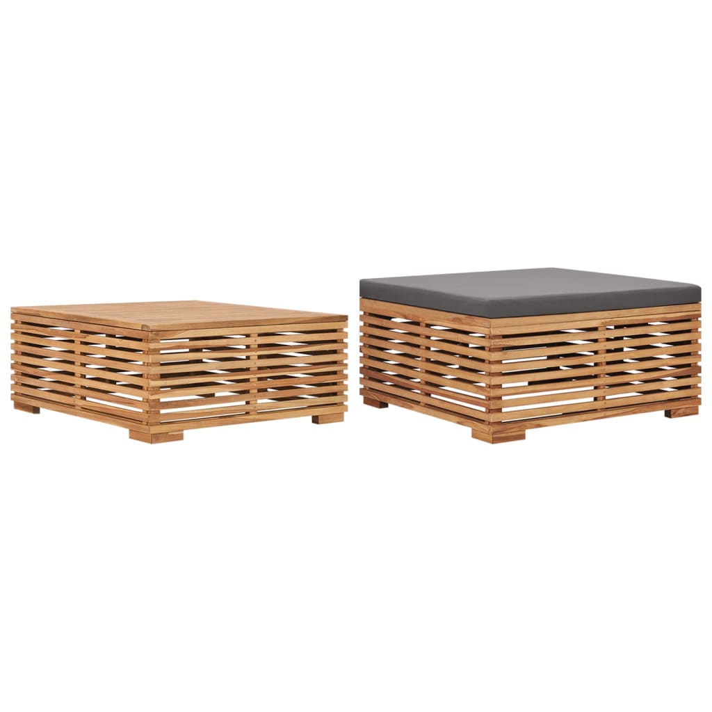 vidaXL Patio Table and Footrest Set&Dark Gray Cushion Solid Teak Wood-0