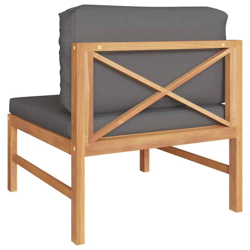 vidaXL Middle Sofa with Dark Gray Cushions Solid Teak Wood-2