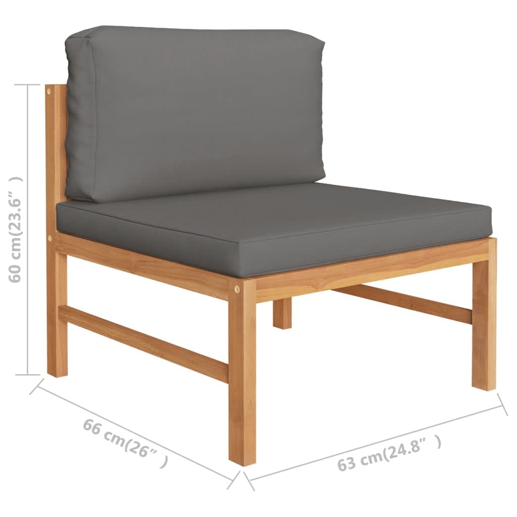 vidaXL Middle Sofa with Dark Gray Cushions Solid Teak Wood-4