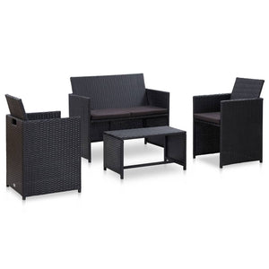 vidaXL Patio Furniture Set 4 Piece Outdoor Sofa with Coffee Table Poly Rattan-0
