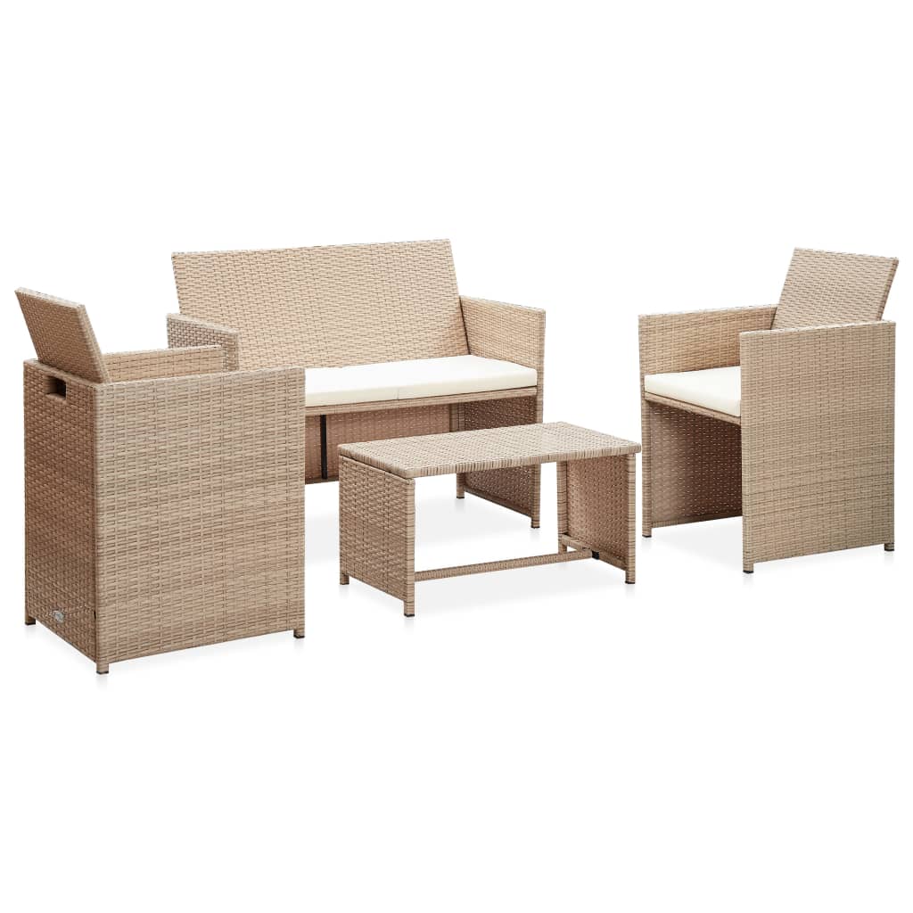 vidaXL Patio Furniture Set 4 Piece Outdoor Sofa with Coffee Table Poly Rattan-8