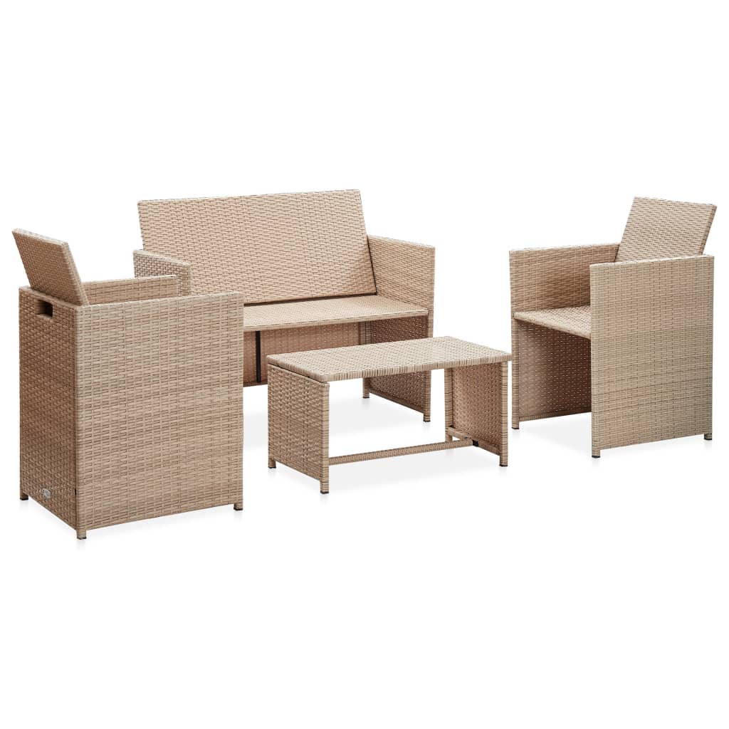 vidaXL Patio Furniture Set 4 Piece Outdoor Sofa with Coffee Table Poly Rattan-10