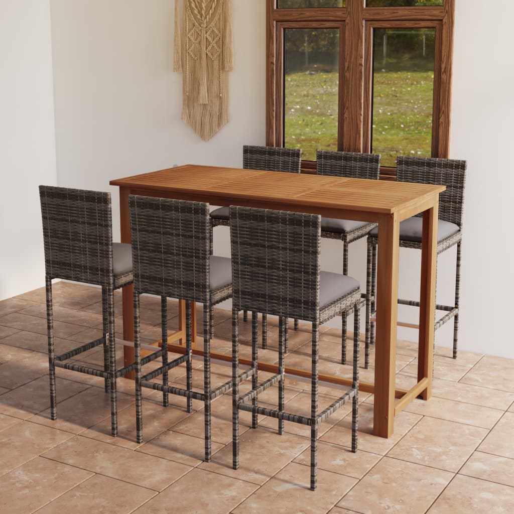 vidaXL Patio Bar Set Bar Table and Stools Patio Furniture Set with Cushions-26