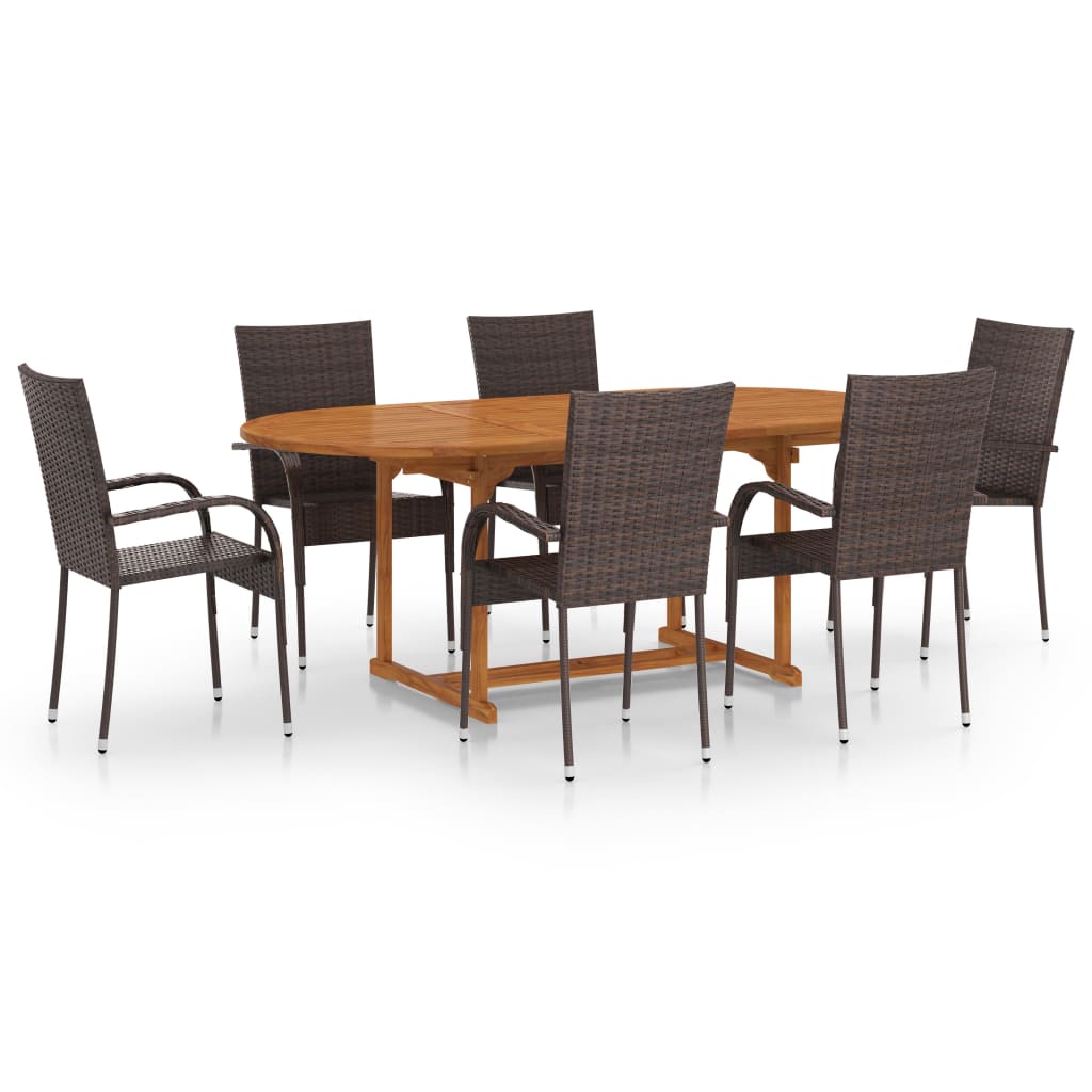 vidaXL Patio Dining Set 7 Piece Patio Dining Table and Chairs Poly Rattan-1