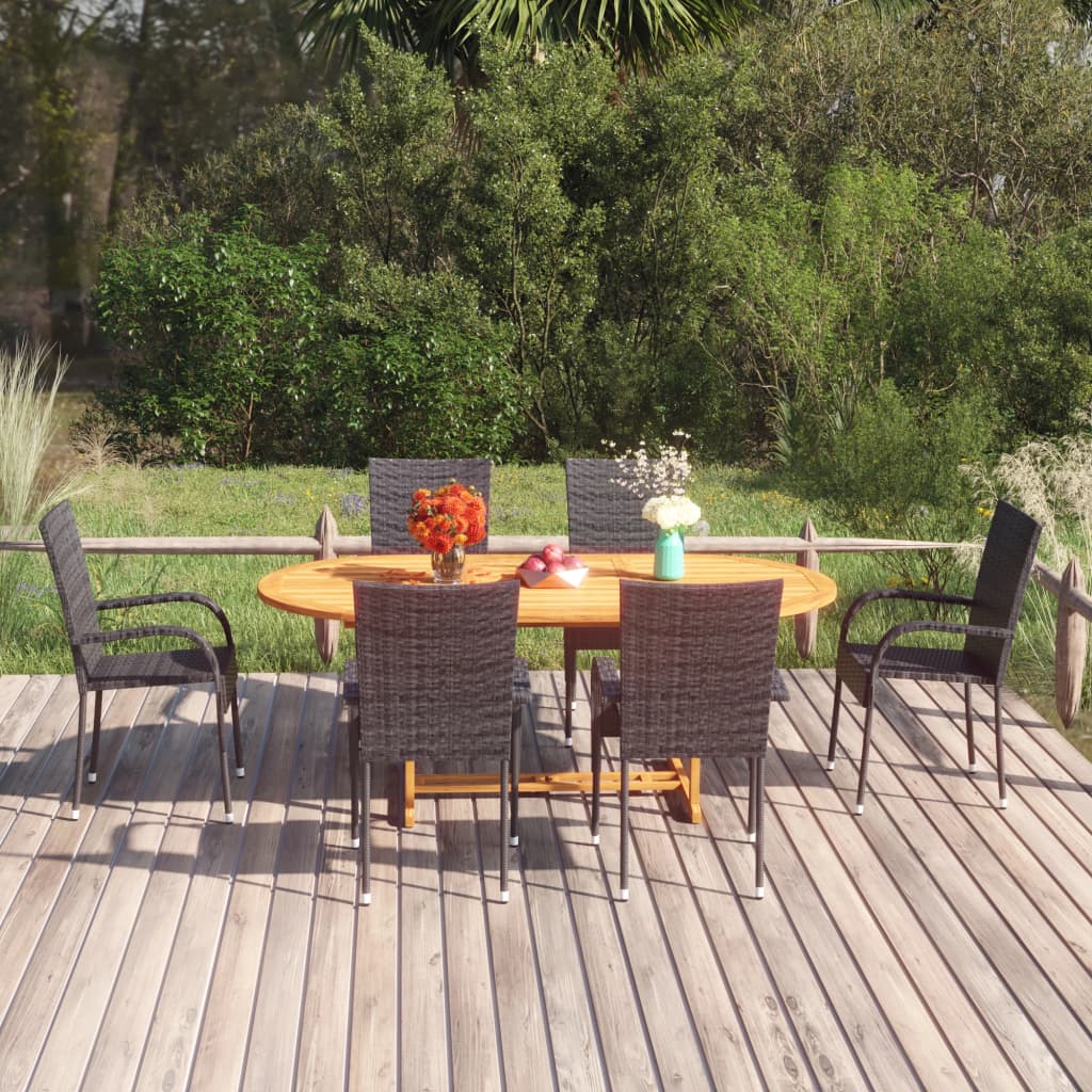 vidaXL Patio Dining Set 7 Piece Patio Dining Table and Chairs Poly Rattan-10