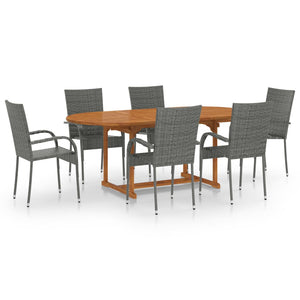 vidaXL Patio Dining Set 7 Piece Patio Dining Table and Chairs Poly Rattan-24
