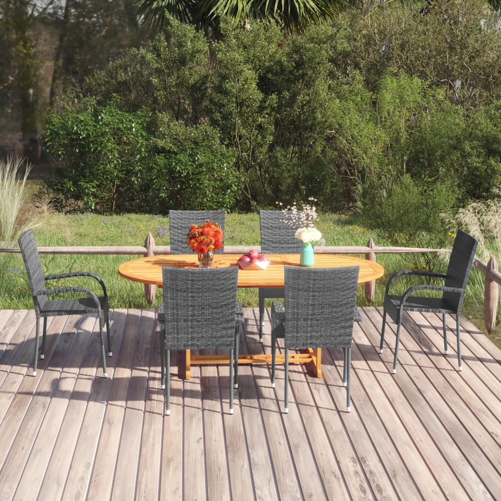 vidaXL Patio Dining Set 7 Piece Patio Dining Table and Chairs Poly Rattan-14