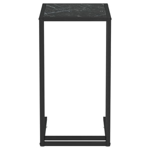 vidaXL Computer Side Table Accent C Shaped End Table Marble Tempered Glass-1