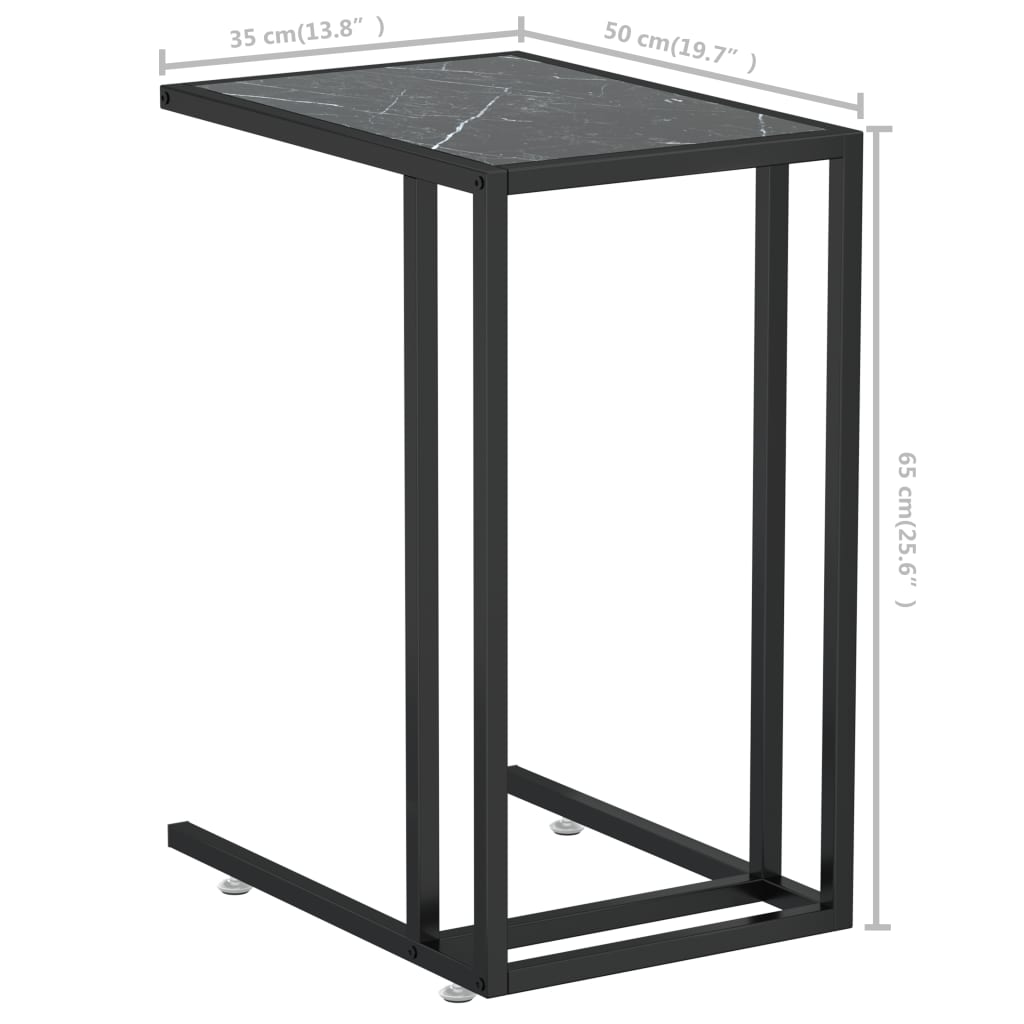 vidaXL Computer Side Table Accent C Shaped End Table Marble Tempered Glass-13