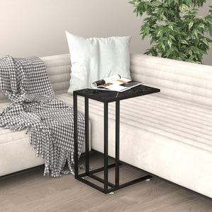 vidaXL Computer Side Table Accent C Shaped End Table Marble Tempered Glass-27