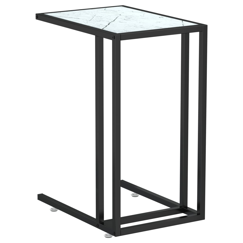 vidaXL Computer Side Table Accent C Shaped End Table Marble Tempered Glass-11