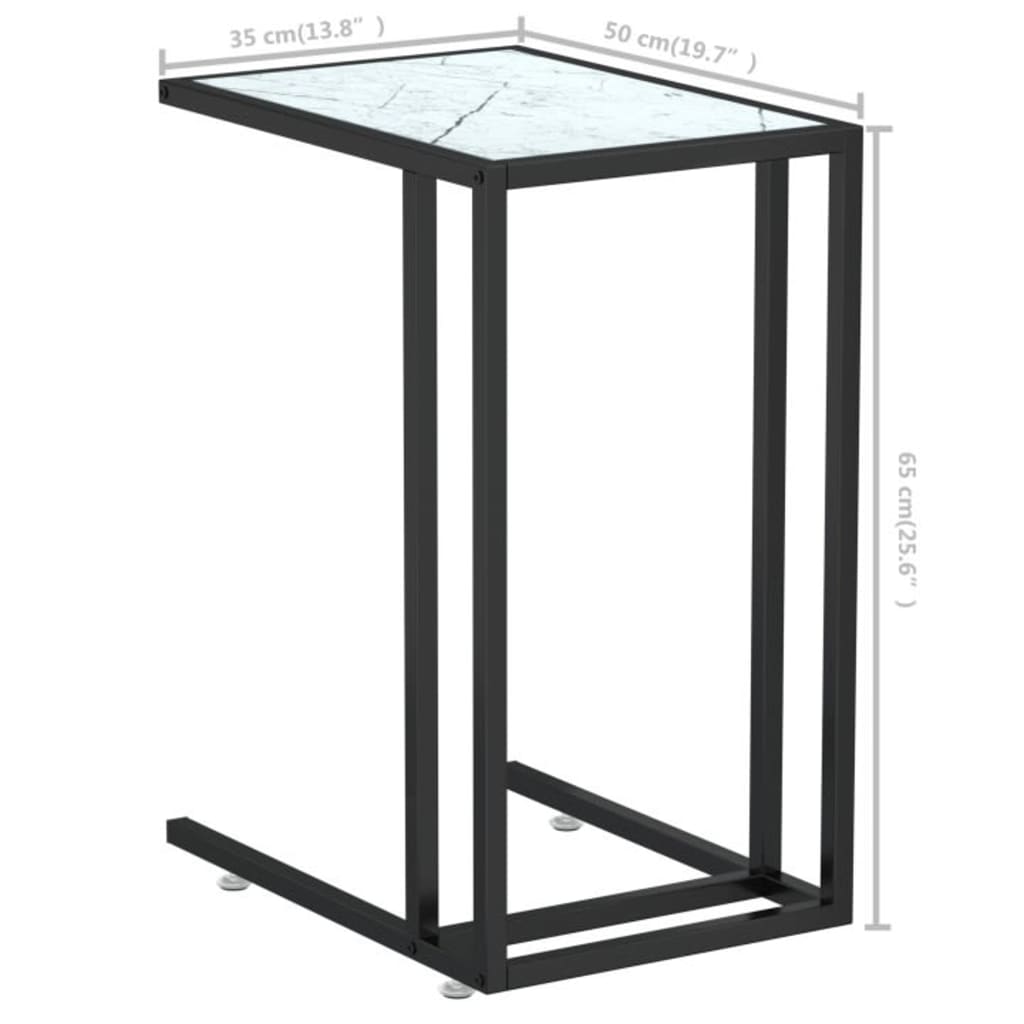 vidaXL Computer Side Table Accent C Shaped End Table Marble Tempered Glass-29