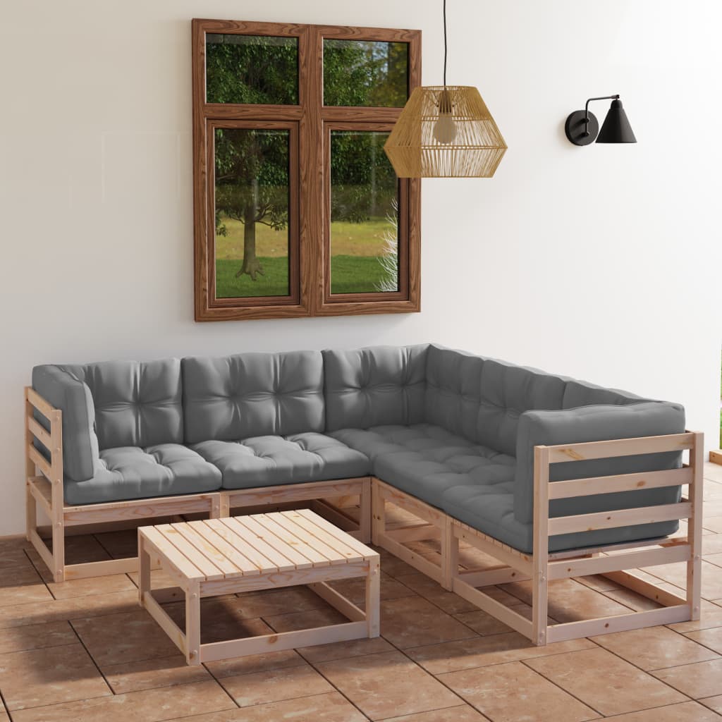 vidaXL Patio Furniture Set 6 Piece Outdoor Sectional Sofa Solid Wood Pine-22