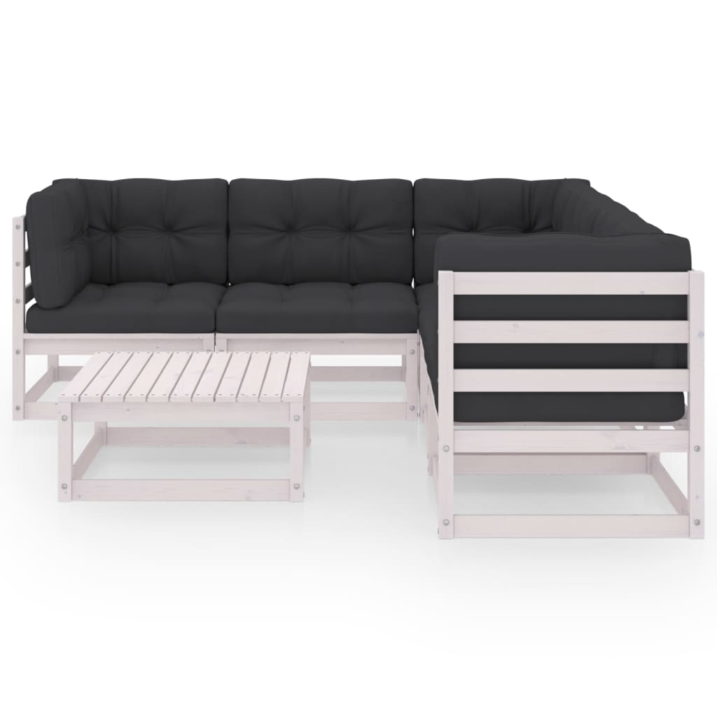 vidaXL Patio Furniture Set 6 Piece Outdoor Sectional Sofa Solid Wood Pine-7