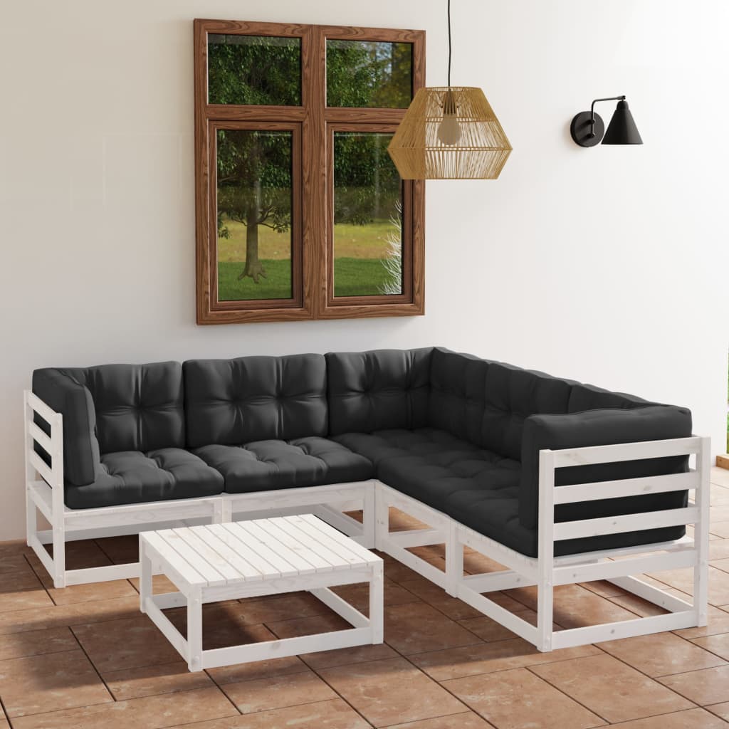 vidaXL Patio Furniture Set 6 Piece Outdoor Sectional Sofa Solid Wood Pine-32