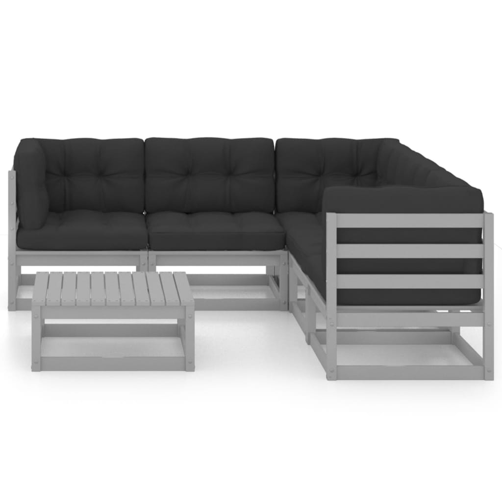 vidaXL Patio Furniture Set 6 Piece Outdoor Sectional Sofa Solid Wood Pine-47