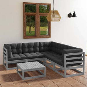 vidaXL Patio Furniture Set 6 Piece Outdoor Sectional Sofa Solid Wood Pine-19