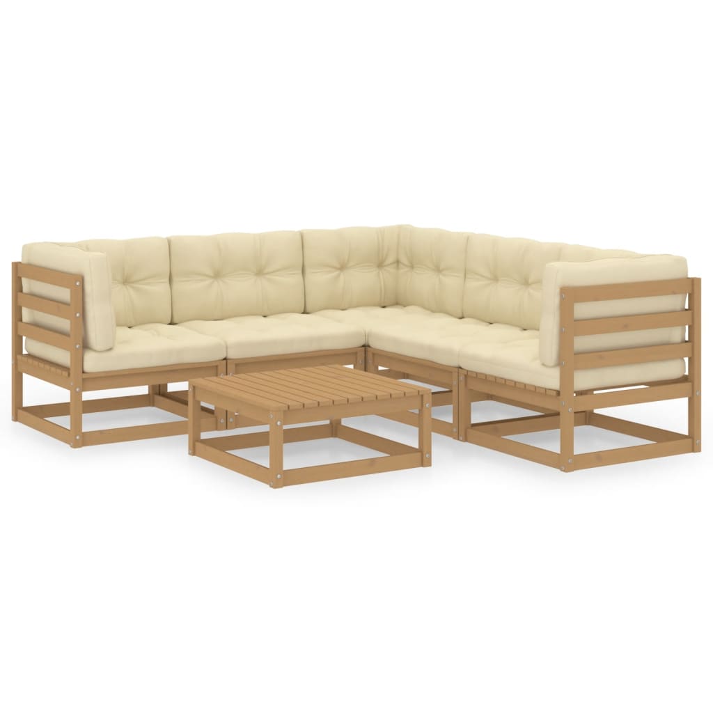vidaXL Patio Furniture Set 6 Piece Outdoor Sectional Sofa Solid Wood Pine-1