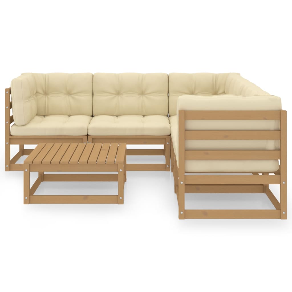 vidaXL Patio Furniture Set 6 Piece Outdoor Sectional Sofa Solid Wood Pine-37