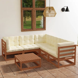 vidaXL Patio Furniture Set 6 Piece Outdoor Sectional Sofa Solid Wood Pine-6