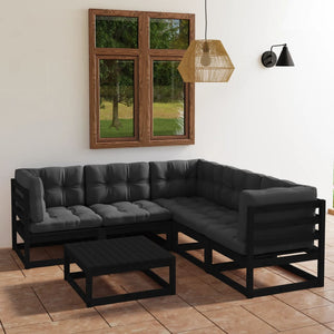 vidaXL Patio Furniture Set 6 Piece Outdoor Sectional Sofa Solid Wood Pine-10