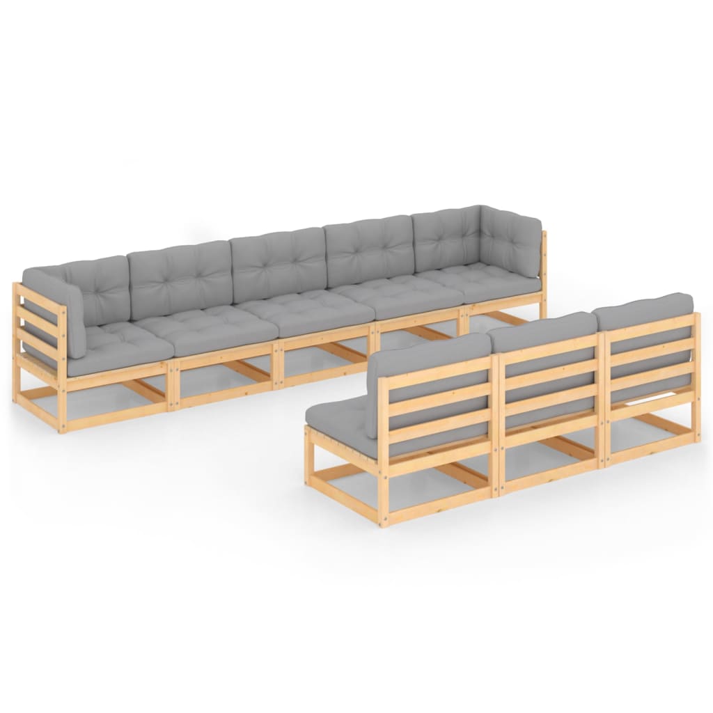 vidaXL Patio Furniture Set 8 Piece Sofa Set with Cushions Solid Wood Pine-5