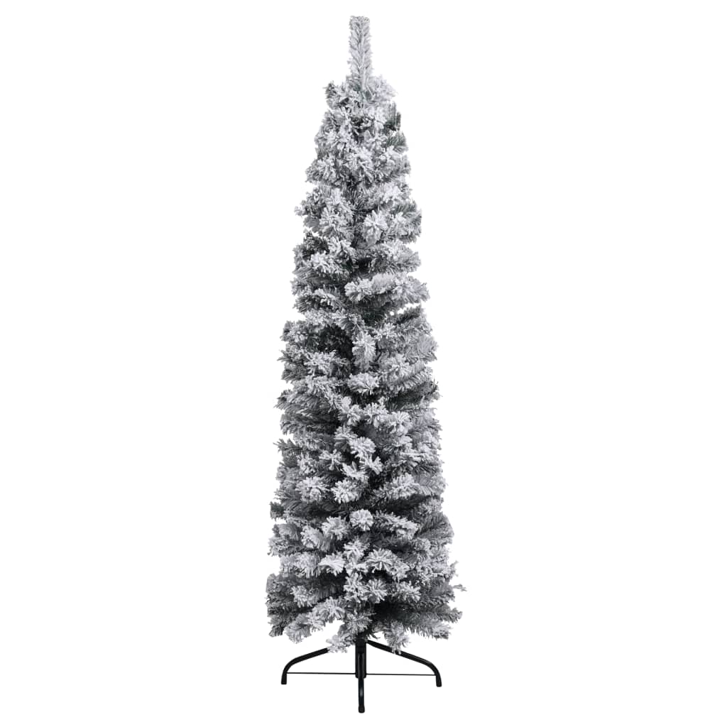 vidaXL Slim Pre-lit Christmas Tree with Flocked Snow Green 94.5" PVC-0
