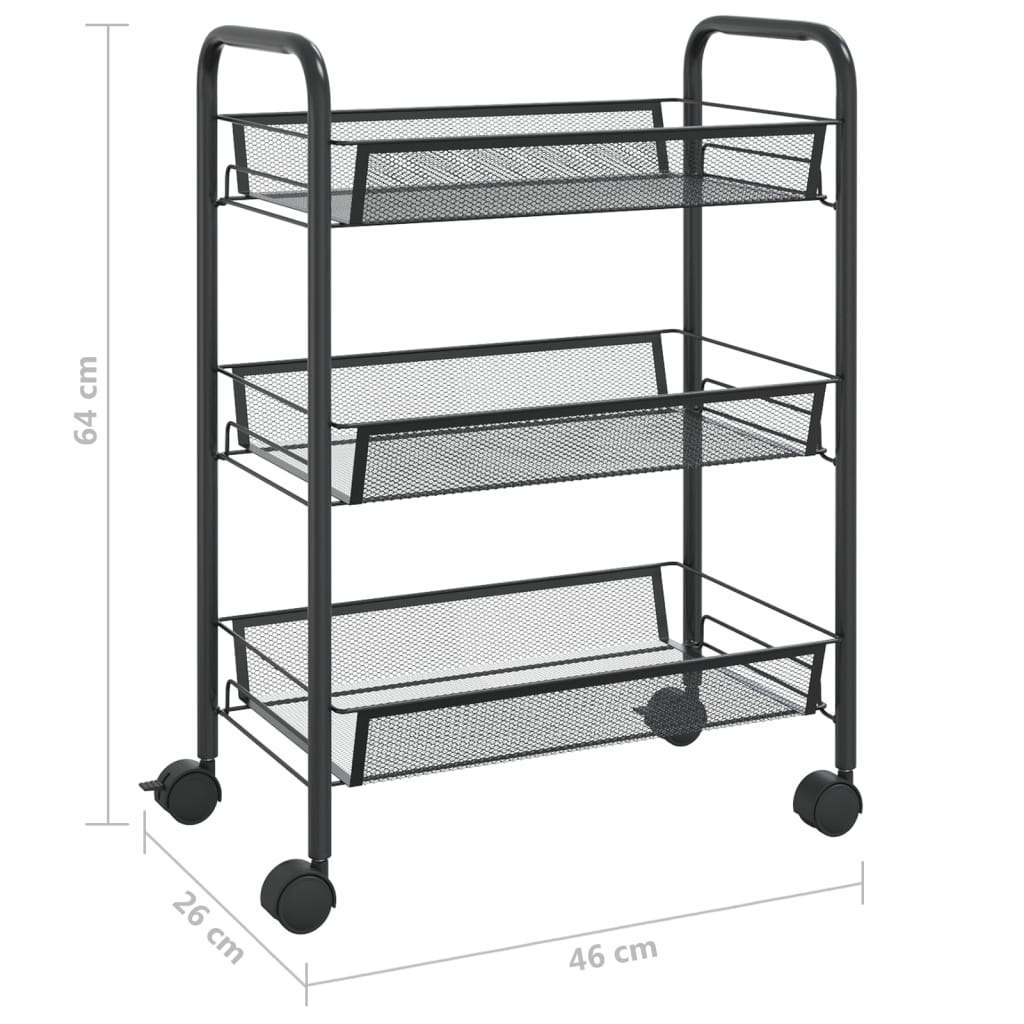 vidaXL Kitchen Trolley Rolling Storage Utility Cart with Mesh Baskets Iron-20