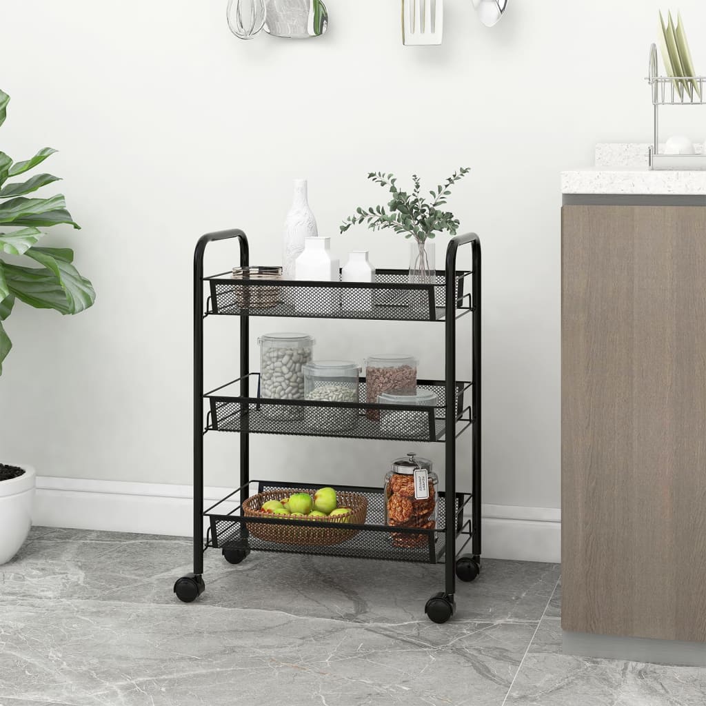 vidaXL Kitchen Trolley Rolling Storage Utility Cart with Mesh Baskets Iron-45