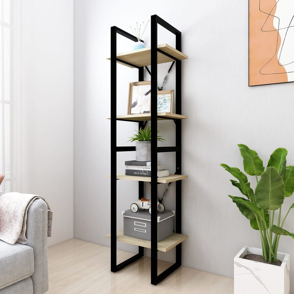 vidaXL 4-Tier Book Cabinet Sonoma Oak 15.7"x11.8"x55.1" Engineered Wood-7