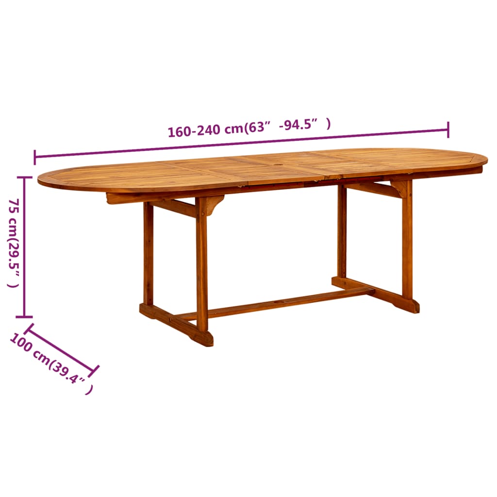 vidaXL Garden Dining Table (63"-94.5")x39.4"x29.5" Solid Acacia Wood-0