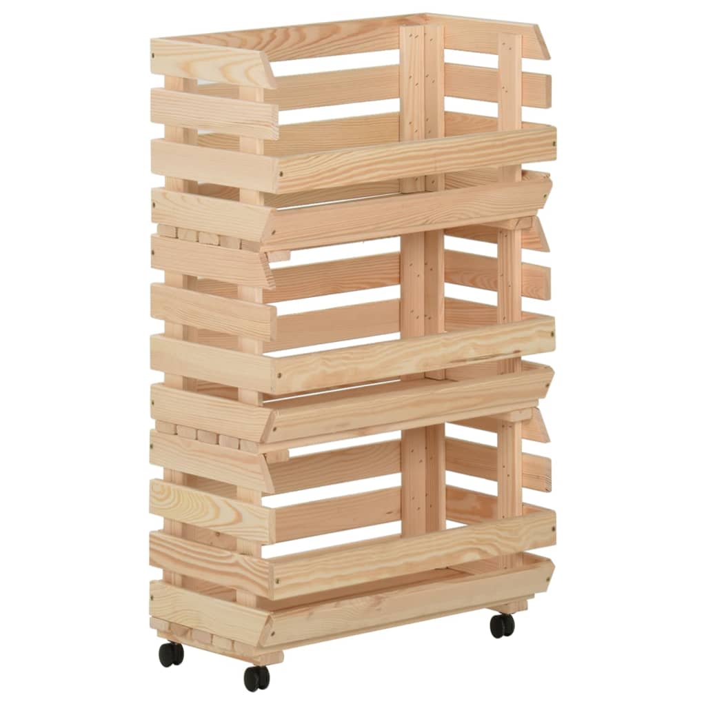 vidaXL Kitchen Cart Vegetable Storage Basket Rolling Cart Solid Wood Pine-0