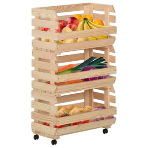 vidaXL Kitchen Cart Vegetable Storage Basket Rolling Cart Solid Wood Pine-9