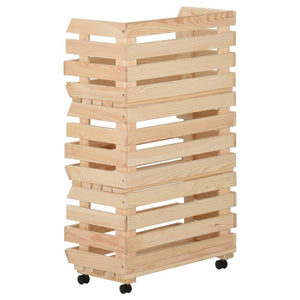 vidaXL Kitchen Cart Vegetable Storage Basket Rolling Cart Solid Wood Pine-15