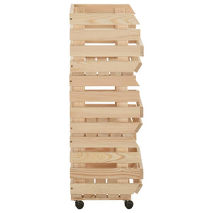 vidaXL Kitchen Cart Vegetable Storage Basket Rolling Cart Solid Wood Pine-18