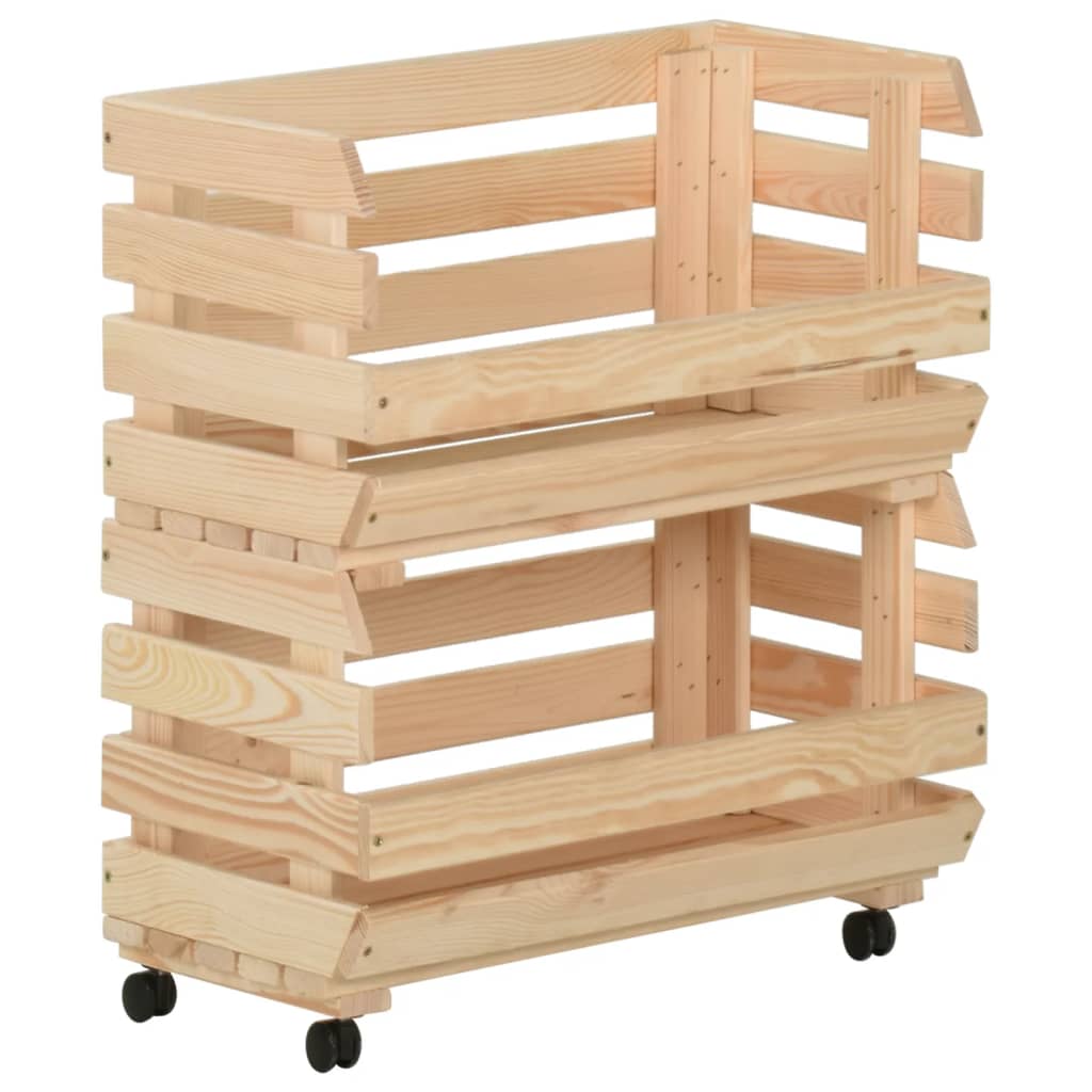 vidaXL Kitchen Cart Vegetable Storage Basket Rolling Cart Solid Wood Pine-21