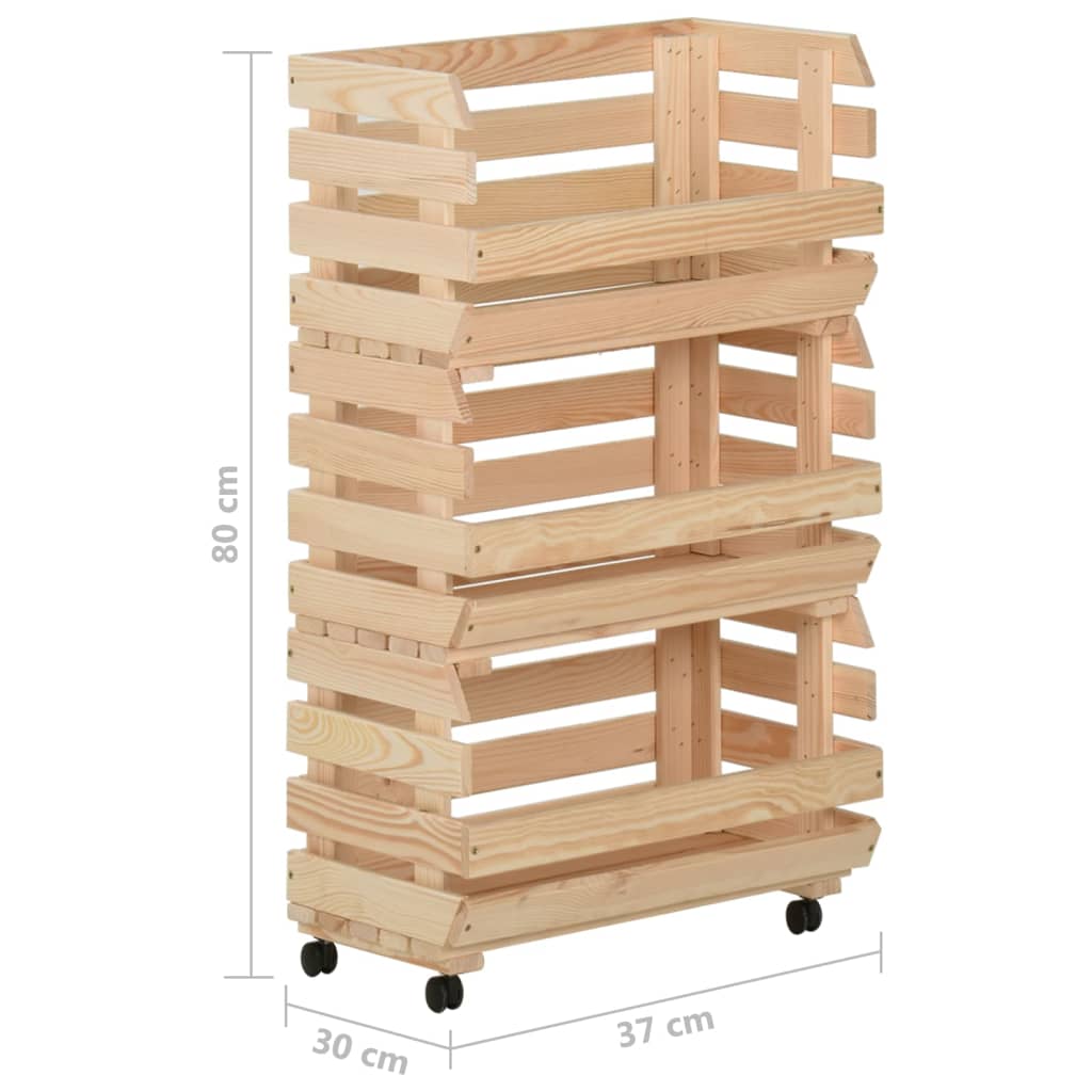 vidaXL Kitchen Cart Vegetable Storage Basket Rolling Cart Solid Wood Pine-6