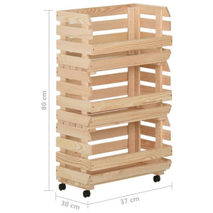 vidaXL Kitchen Cart Vegetable Storage Basket Rolling Cart Solid Wood Pine-6