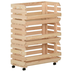 vidaXL Kitchen Cart Vegetable Storage Basket Rolling Cart Solid Wood Pine-1