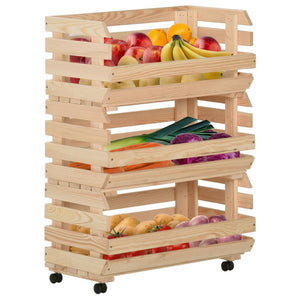 vidaXL Kitchen Cart Vegetable Storage Basket Rolling Cart Solid Wood Pine-7