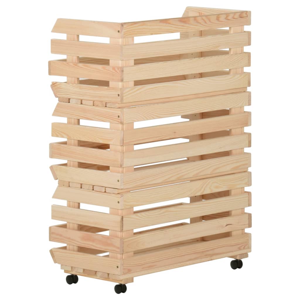 vidaXL Kitchen Cart Vegetable Storage Basket Rolling Cart Solid Wood Pine-13