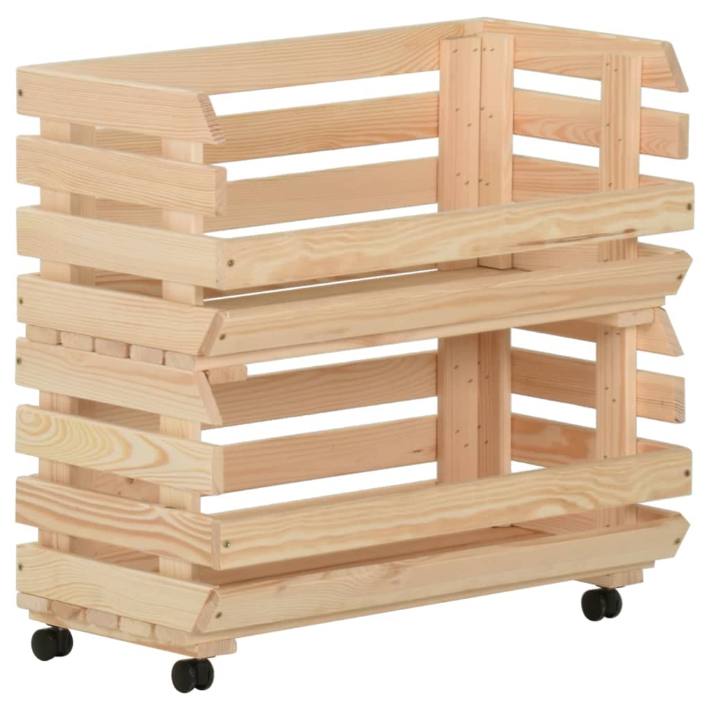 vidaXL Kitchen Cart Vegetable Storage Basket Rolling Cart Solid Wood Pine-16