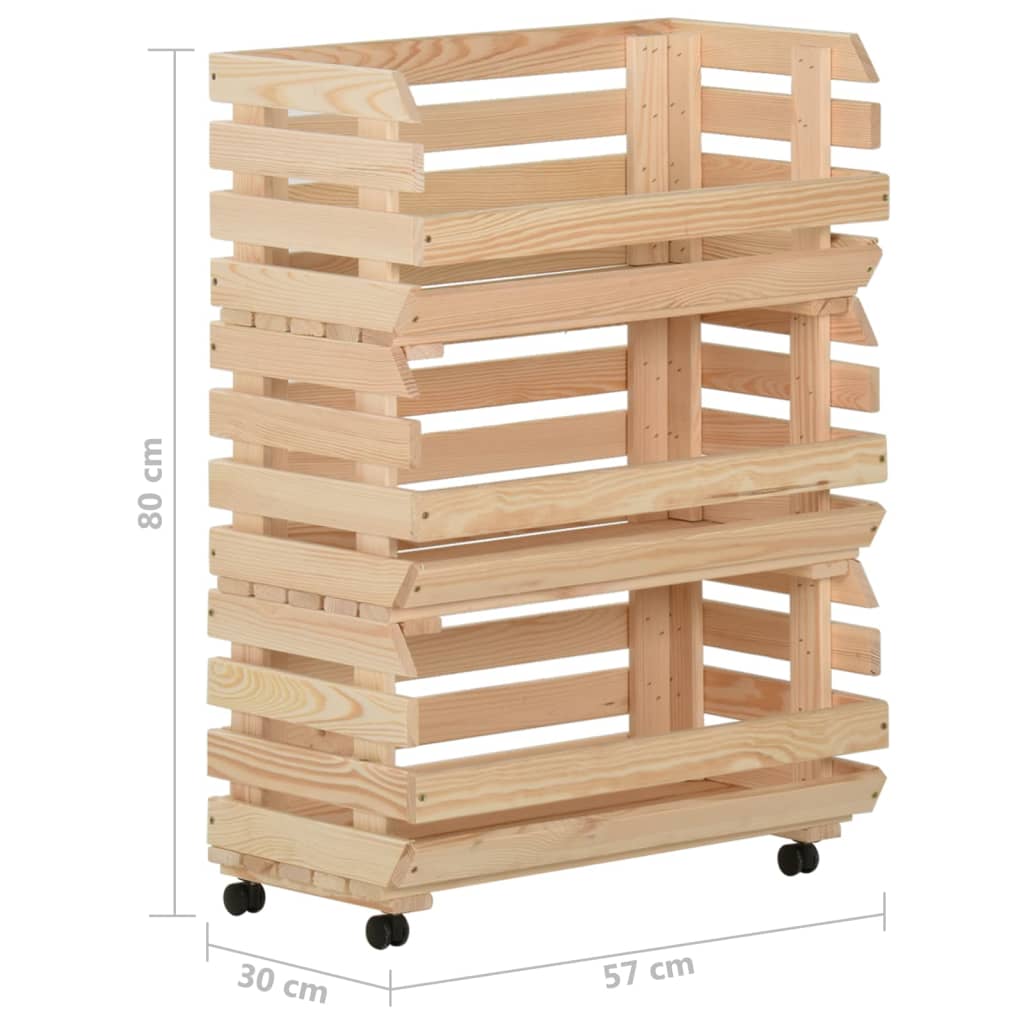 vidaXL Kitchen Cart Vegetable Storage Basket Rolling Cart Solid Wood Pine-4