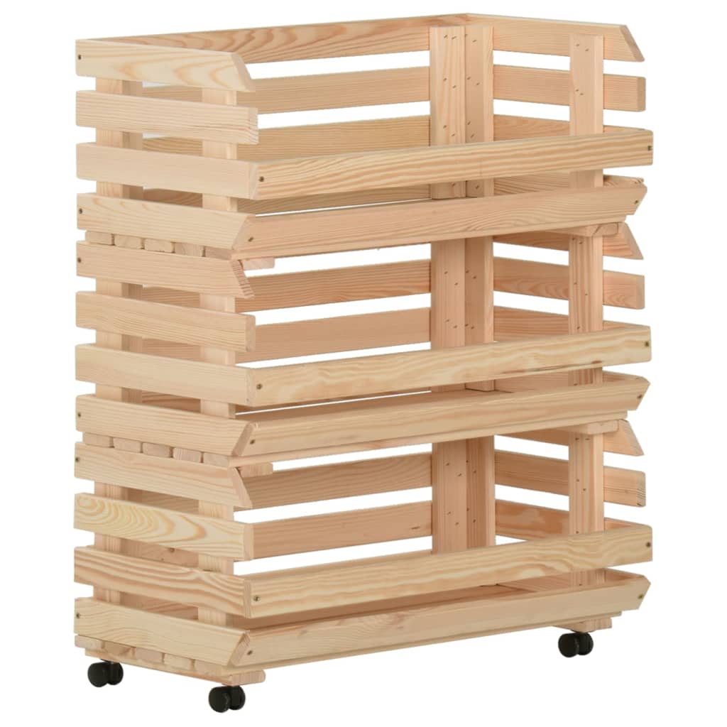 vidaXL Kitchen Cart Vegetable Storage Basket Rolling Cart Solid Wood Pine-28