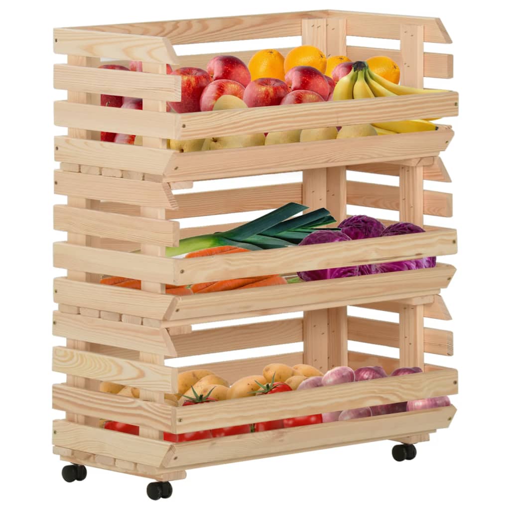 vidaXL Kitchen Cart Vegetable Storage Basket Rolling Cart Solid Wood Pine-2
