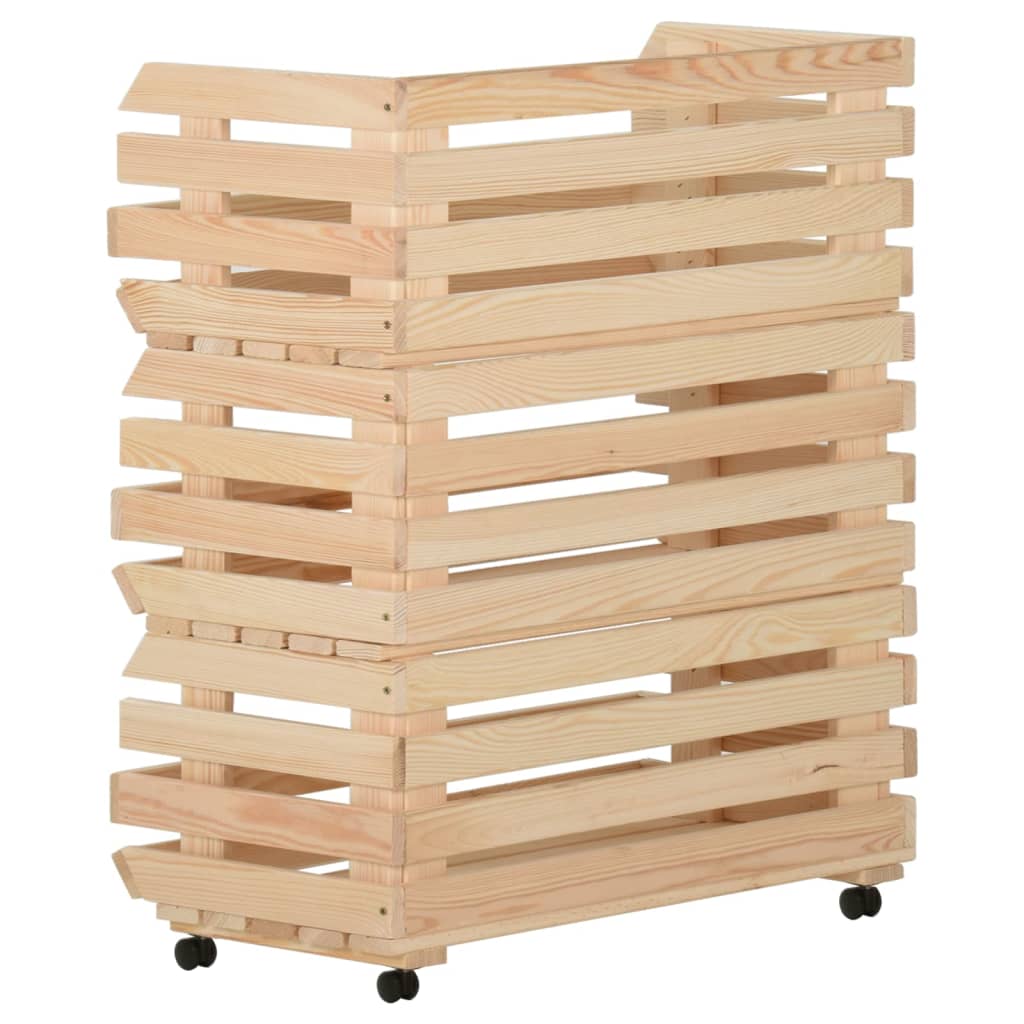 vidaXL Kitchen Cart Vegetable Storage Basket Rolling Cart Solid Wood Pine-14