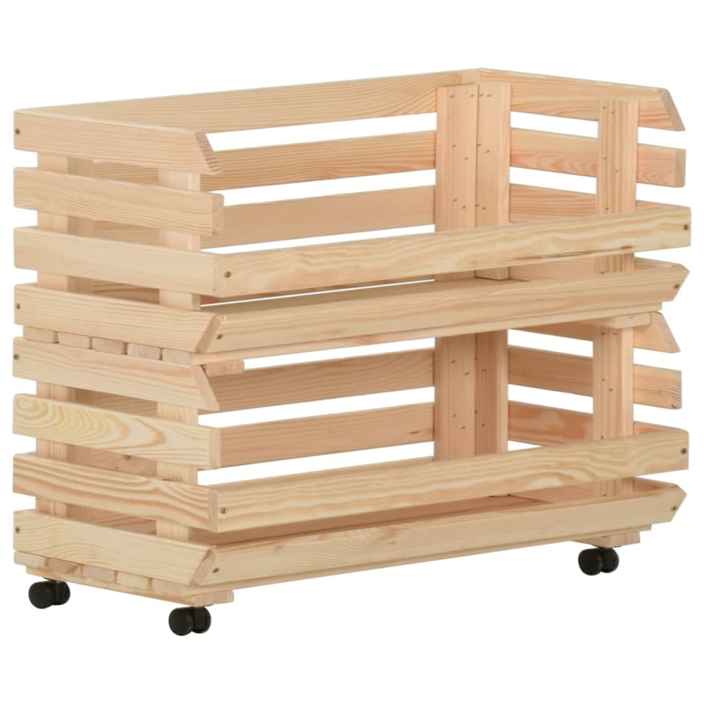 vidaXL Kitchen Cart Vegetable Storage Basket Rolling Cart Solid Wood Pine-17