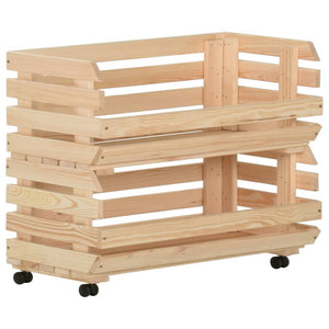 vidaXL Kitchen Cart Vegetable Storage Basket Rolling Cart Solid Wood Pine-17