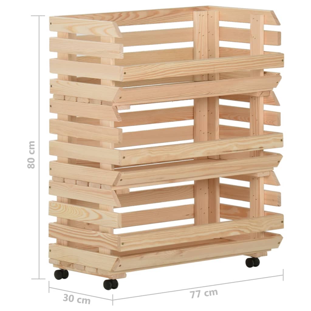 vidaXL Kitchen Cart Vegetable Storage Basket Rolling Cart Solid Wood Pine-5