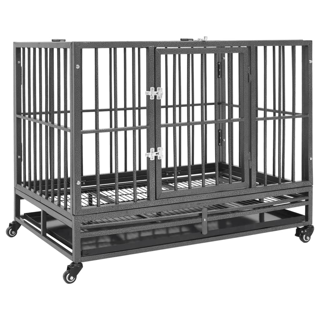 vidaXL Dog Cage Dog Crate with Removable Tray Lockable Wheels Dog Kennel Steel-1